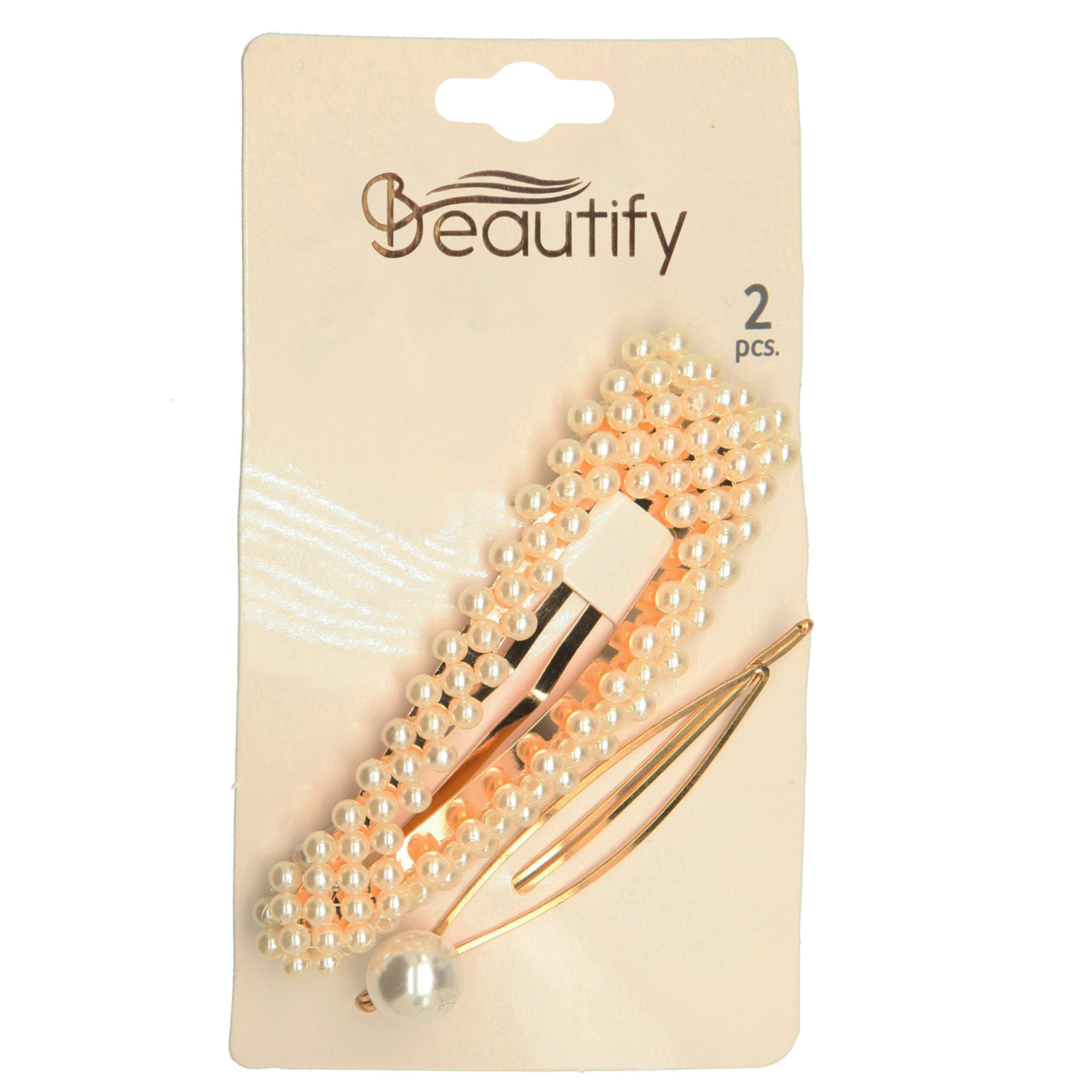 1pc golden snap clips with plastic covers and pearls+ 1pc golden bobby pins with pearls