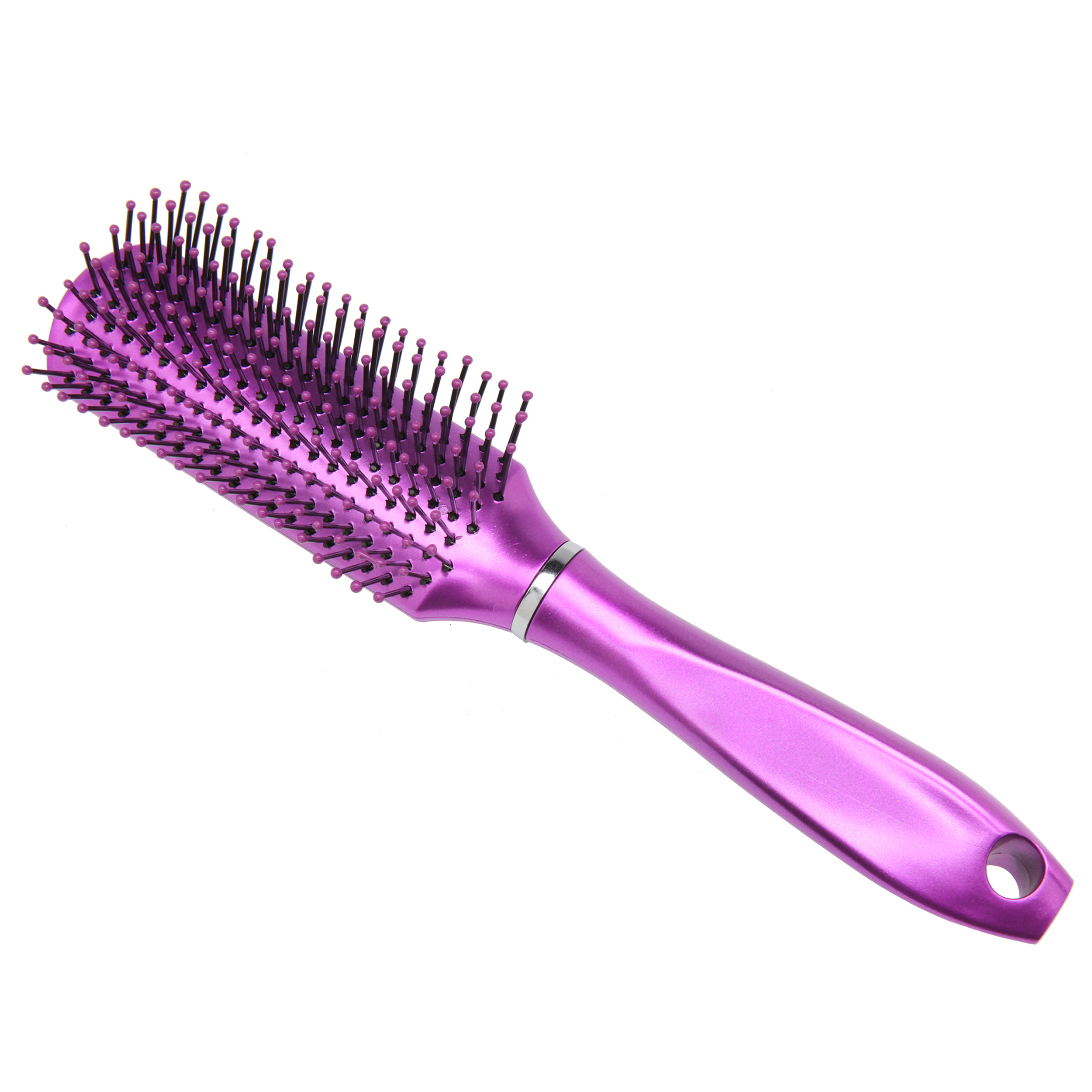 METALLIC HANDLE HAIR BRUSH MULTI-COLORS