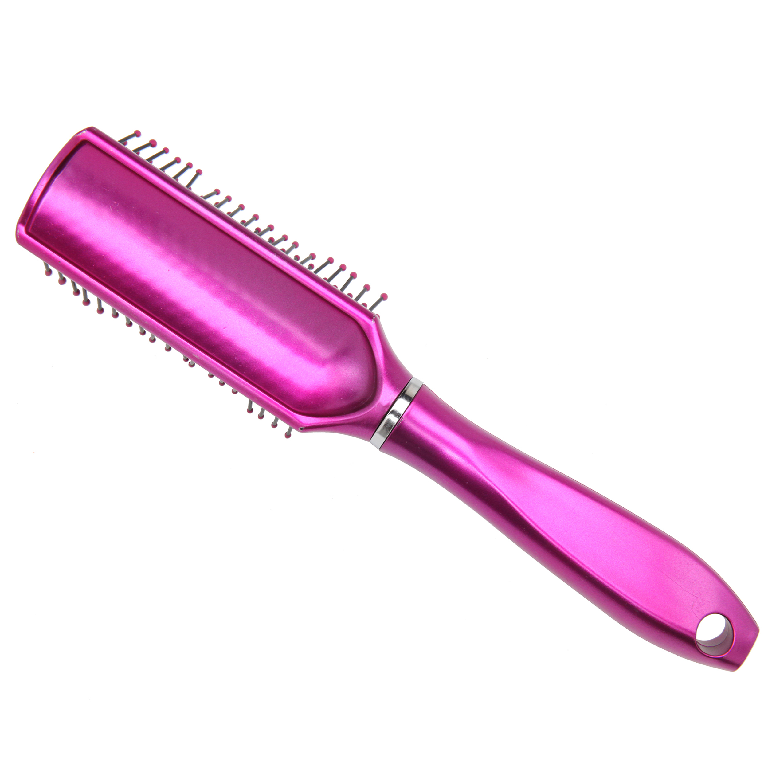 METALLIC HANDLE HAIR BRUSH MULTI-COLORS