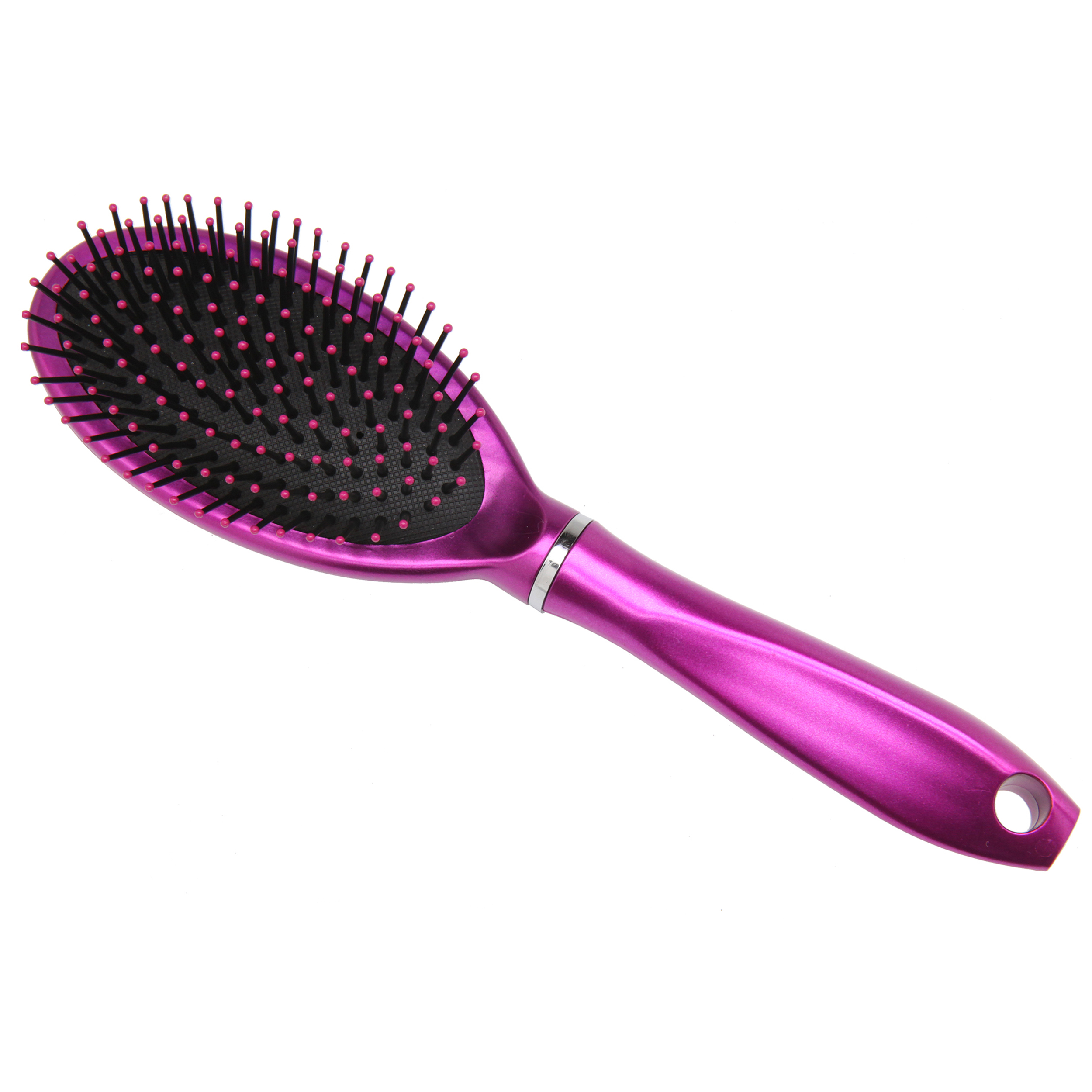 METALLIC HANDLE HAIR BRUSH MULTI-COLORS