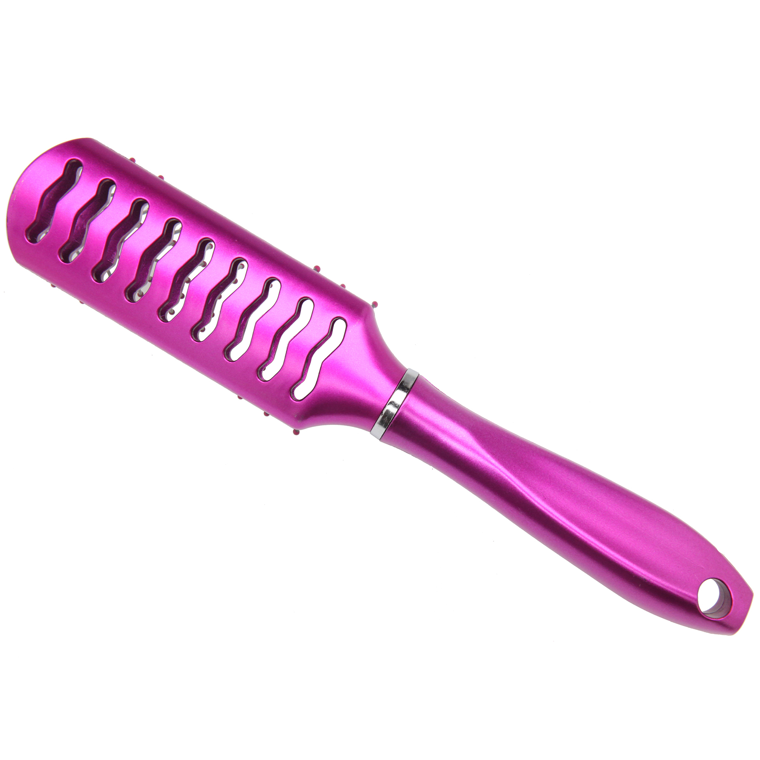 METALLIC HANDLE HAIR BRUSH MULTI-COLORS