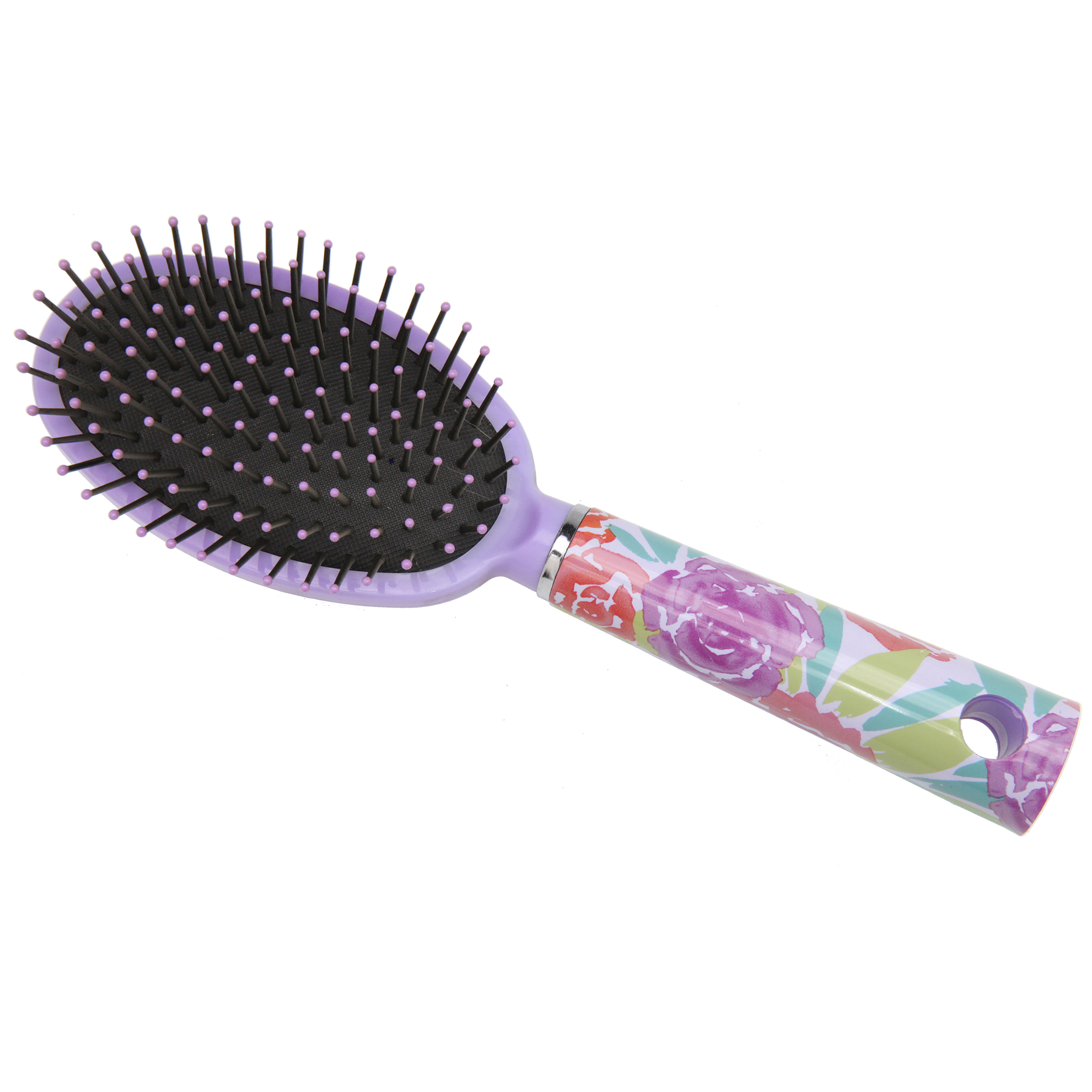 METALLIC HANDLE HAIR BRUSH MULTI-COLORS