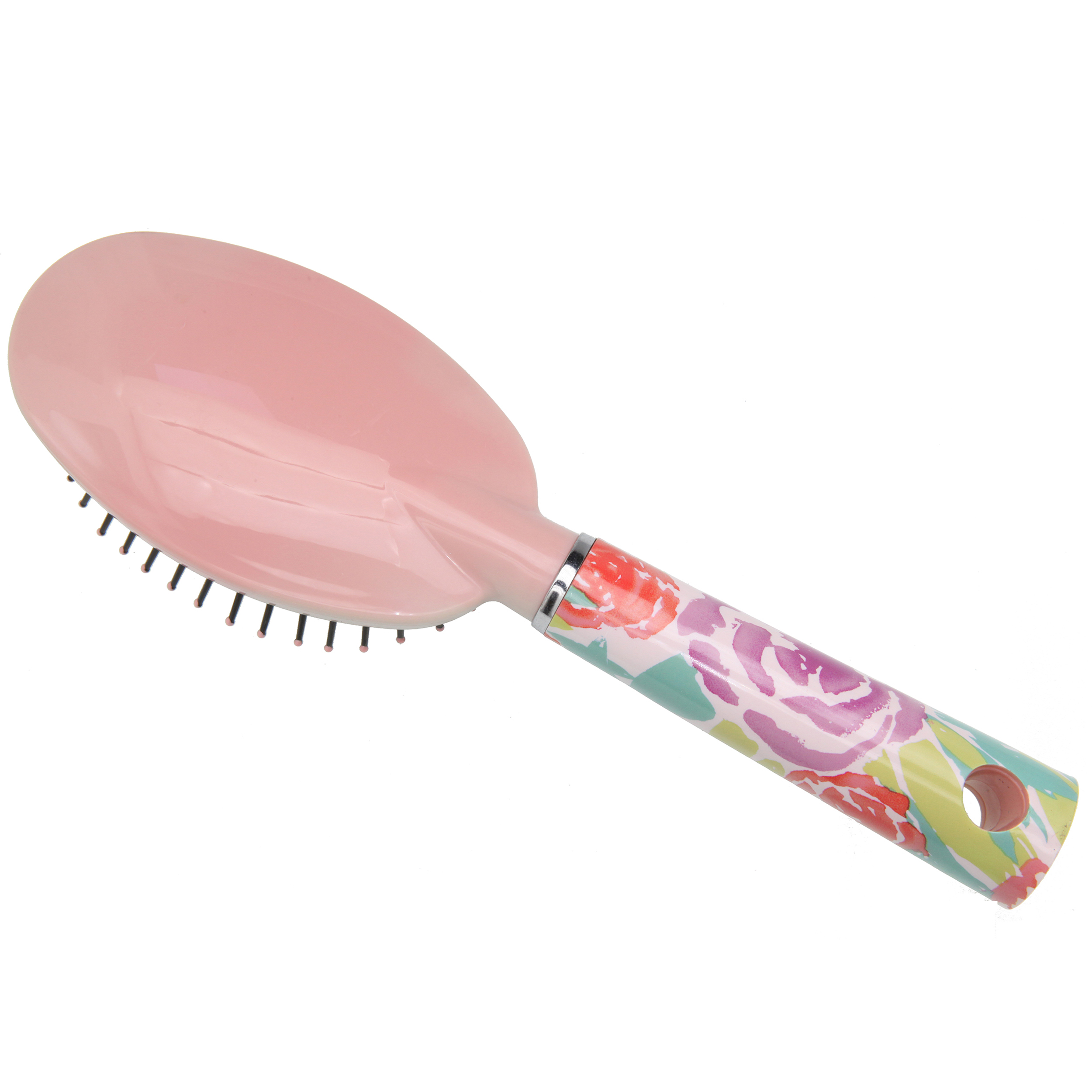 METALLIC HANDLE HAIR BRUSH MULTI-COLORS