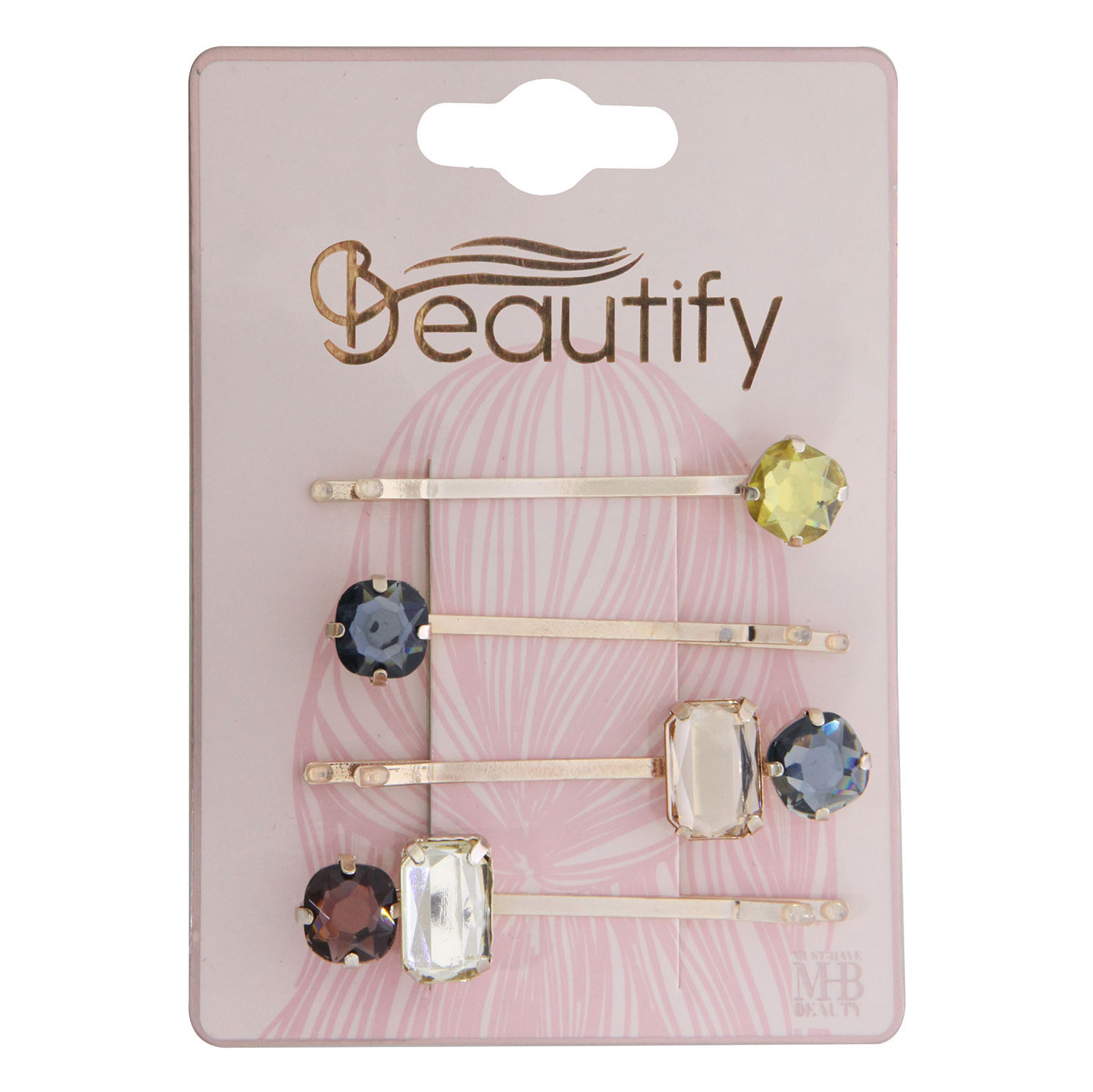 4 pc gem stone bobby pin