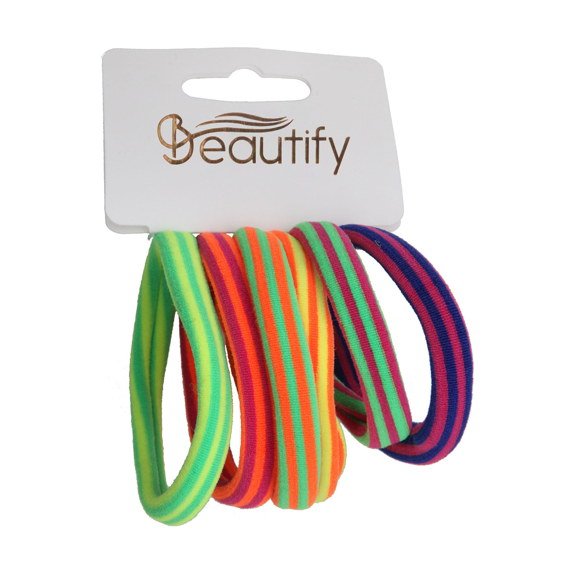 6PC 8MM NEON STRIPE TERRY PONYTAILER